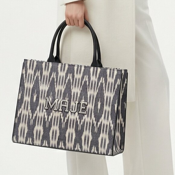 NWT $245 MAJE Ikat tote Tye Dye Canvas 100% cotton blue Marine - Picture 4 of 17